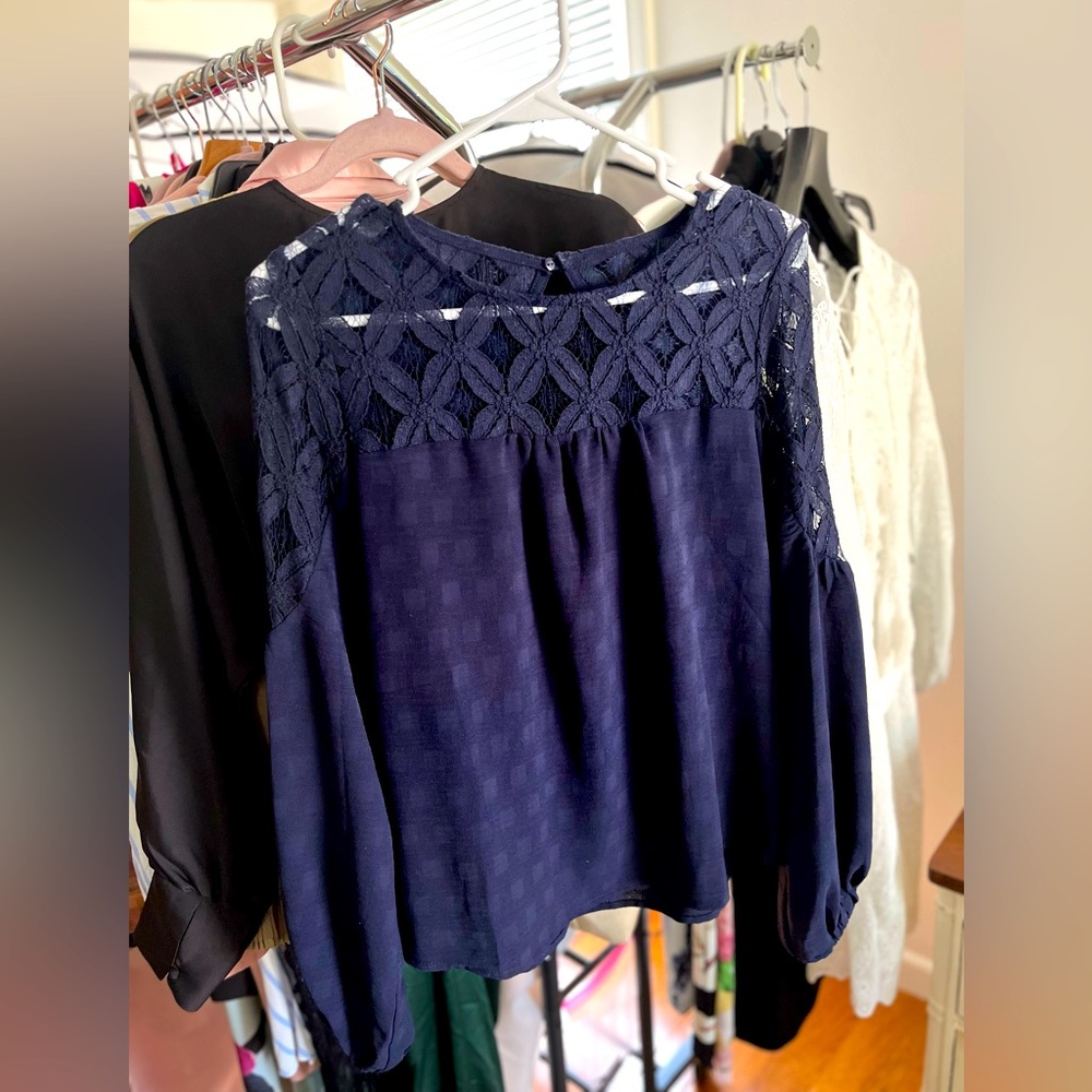 Lace sleeves, Cobalt Blue Long Sleeve Blouse NWOT